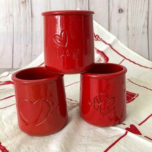 (3) La Fermière Yogurt Pots ~ Valentine Red ❤️ -- Cleaned Rims!